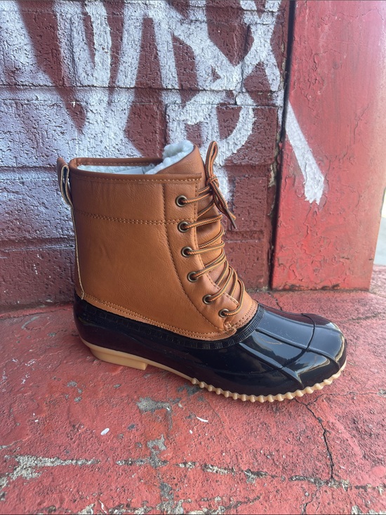 Shoes - Women’s Two-Tone Duck Boot Ankle Bootie in Brown and Black